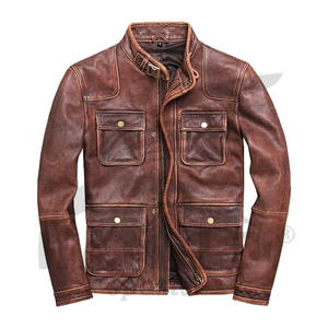 แจ็คเก็ตหนังแท้ดีไซน์เองสำหรับนักขี่มอเตอร์ไซค์  แจ็คเก็ตหนังวัวแท้สำหรับผู้ชาย - Product Image 1