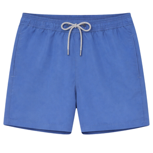 Shorts de bain bleu foncé pour hommes, vêtements de plage d'été légers à séchage rapide avec cordon de serrage à la taille élastique et poches latérales pratiques - Product Image 1