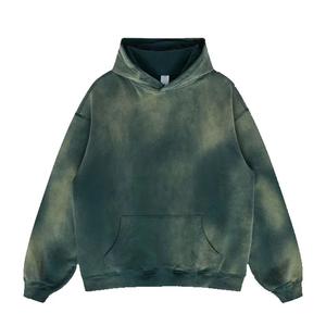 เสื้อฮู้ดลายแสงแดดของผู้ชายสไตล์วินเทจ500gsm บ็อกซี่ฟิตเนสใส่วิ่งเสื้อสวมหัวทรงโอเวอร์ไซส์ปักโลโก้ของผู้ชายกันแดด - Product Image 1