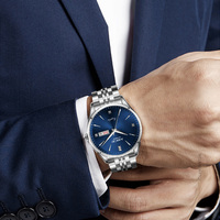 Reloj de Hombre Automático de Lujo Personalizado, Esfera Azul, Formal, de Negocios, con Fecha Automática, Mecánico, con Caja Redonda de Acero Inoxidable