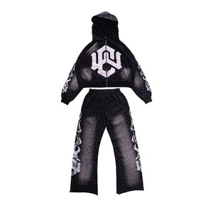 เสื้อฮู้ดดี้พรีเมียมสำหรับทุกเพศ ใส่ได้ในฤดูหนาว ผ้าฝ้ายแท้ 100% พิมพ์ลายดิจิทัล ประดับคริสตัลวิบวับ ทรงปกติ รับผลิตตามแบบ (OEM) ขายส่ง - Product Image 1