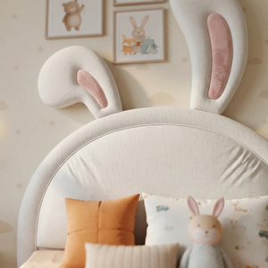 Lit double rembourré en cuir silicone rose anti-taches avec oreilles de lapin mignonnes pour filles - Vente en gros - Product Image 2