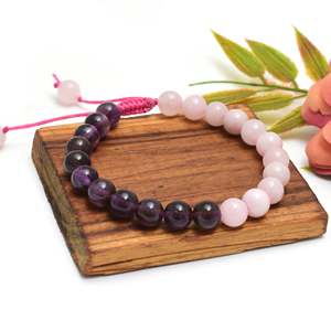 Kamal Gems <b>Beaded</b> <b>Bracelet</b> with Rose Quartz & Amethyst Gold Plated Ball & Number Shape Classic Bohemia Style for Gift - Product Image 1