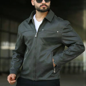 Manteau d'hiver imperméable à manches longues avec fermeture éclair kaki pour homme Col en velours côtelé Streetwear Veste en duvet d'oie grise Tissu chaud - Product Image 1