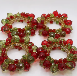 Lot de 4 ronds de serviette perlés rouges et verts avec accents dorés - Product Image 3