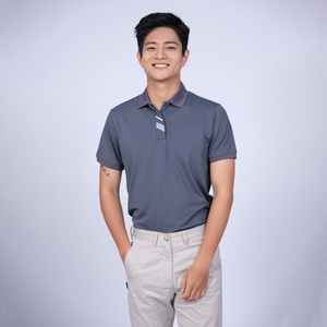 เสื้อโปโลแขนสั้นสำหรับผู้ชายเสื้อ100% โพลีเอสเตอร์ระบายอากาศได้ดีชุดกอล์ฟถักสีพื้นราคาโรงงาน - Product Image 1