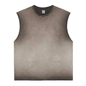 2025 Grey <b>Washed</b> Vest <b>Men's</b> Custom Sleeveless T-Shirt 100% Cotton Gym Clothing Digital Printing Tank Top with 3D Pattern - Product Image 3