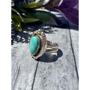 Emerald Cut <b>Turquoise</b> & Sterling Silver Handmade <b>Ring</b> Size 6.25 by Sheila Becenti Royston - Product Image 4