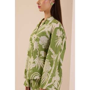 ชุดนอนแขนยาวสำหรับผู้หญิง Peacock Crepe Garden สำหรับใส่ทุกวัน ชุดผ้าฝ้าย/ใยไผ่ ชุด 2 ชิ้น - Product Image 3