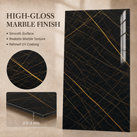 Panneau mural en PVC brillant Morlenx Black Gold Marble UV, panneau décoratif de luxe pour hôtel et villa