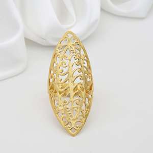 18k Gold Plated Intricate Filigree <b>Ring</b> Brass Long Textured <b>Statement</b> Hollow Cutout Wholesale <b>Ring</b> For Women - Product Image 5
