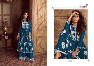 Nouveau Stock vêtements ethniques indiens rayonne Lakhanavi Kurta Palazzo Dupatta ensemble pour femmes et filles avec broderie manuelle pour l'exportation - Product Image 5