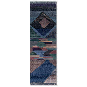 Tapis Manchaha bleu noué à la main en laine et soie de bambou, épaisseur 10 mm, motif géométrique abstrait pour la maison, couloir, modèle rectangulaire - Les-2789 - Product Image 1