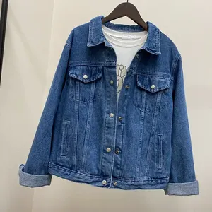 Nouveau Denim lavé Varsity Veste Automne Régulier Rétro Belle Tendance Porté Lâche Casual Coupe-Vent Écologique Imprimé Tissé - Product Image 3