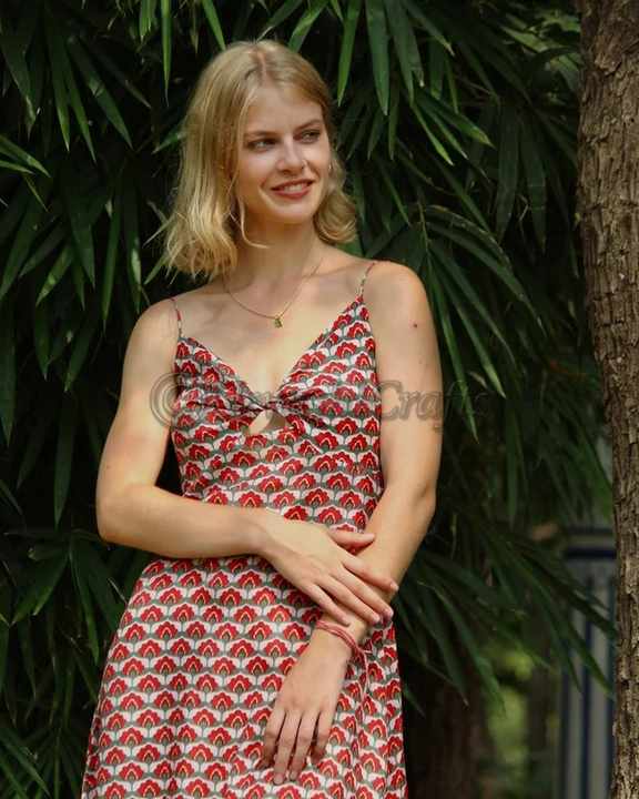 Custom Elegant Women Casual Dress Sleeveless Block Printed V-neck Dress Spaghetti Strap Casual Summer Dress
