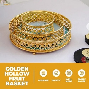 ถาดทองเหลืองทรงกลมสไตล์โบราณทำจากไม้โลหะเคลือบสีทองสำหรับใช้ตกแต่งอาหารมีให้เลือกขัดเงาเคลือบเงา - Product Image 6