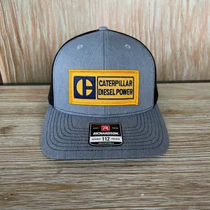 Power Block C Vintage Retro Patch On A NEW Richardson 112 Heather Grey & Black Trucker Hat CAT Equipment