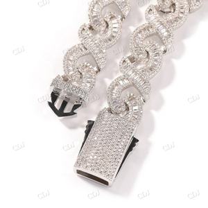Plata de Ley 925 chapada en oro Moissanite Baguette cadena de eslabones infinito cubano estilo helado joyería de rapero personalizada fiesta de moda - Product Image 3