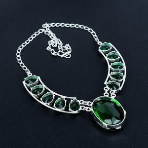 925 <b>Sterling</b> <b>Silver</b> Trendy Rhodium Plating Necklace Green Peridot Stone Beautiful Christian Link Chain for Anniversary Religious - Product Image 4