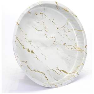 Plateau de décoration moderne en marbre blanc 370 mm rond en métal, plat de service élégant pour la nourriture et les repas par Kontensan modèle EF16351 - Product Image 2