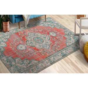Printed <b>Rug</b>: <b>Boho</b> Turquoise Accent <b>Rug</b> for Home Decor,Nonwoven Thin <b>Rug</b> - Product Image 2