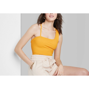 Wild Fable Women's Skinny <b>Bodysuit</b> in for Mango Orange Size Small for Summer with Tummy <b>Control</b> & Printed Pattern Knitting - Product Image 5