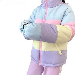 Chaqueta acolchada de Invierno para mujer, abrigo de burbujas con capucha y cremallera de cuello alto, estilo informal, bonito bloque de Color a prueba de viento - Product Image 1