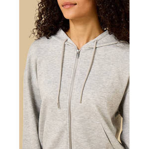 Long Solid Plain Zip Hoodie Polyester Blend Full Zip Hooded Sweatshirt Casual Eco-Friendly Lightweight <b>Layering</b> Winter <b>Top</b> OEM - Product Image 4