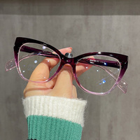 Vente en gros de montures pour lunettes pour femmes lunettes plates œil de chat anti-lumière bleue en forme de papillon dégradé grande monture de lunettes