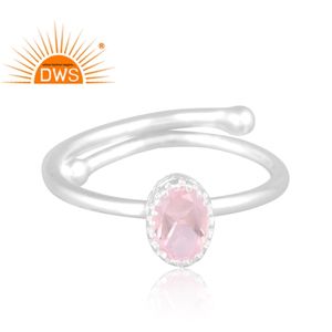 Best Selling Fine Sterling Silver Natural <b>Rose</b> <b>Quartz</b> Gemstone Stackable <b>Ring</b> Custom Jewelry Manufacturer - Product Image 2