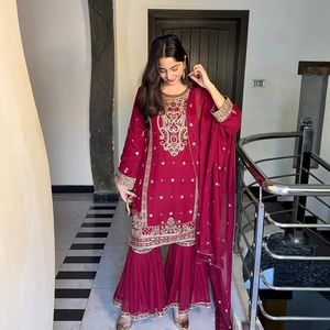 Meilleur prix pour vêtements pour femmes élégantes Designer indien et pakistanais Georgette Sharara Costume Derniers styles traditionnels pour les tenues de fête - Product Image 3