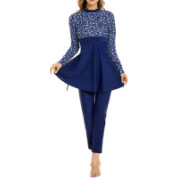 Maillot de bain 2 pièces grande taille pour femmes musulmanes arabes, avec paréo, imprimé devant, séchage rapide, imperméable et anti-plis