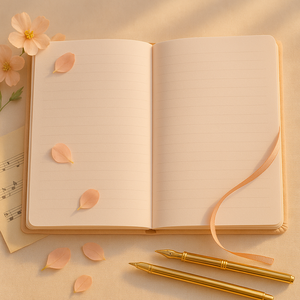 Labon tăng màu hồng thêu máy tính xách tay A5 âm nhạc chủ đề vải Tạp Chí với ren cạnh ngọc trai và vàng chi tiết cho món quà lãng mạn - Product Image 3