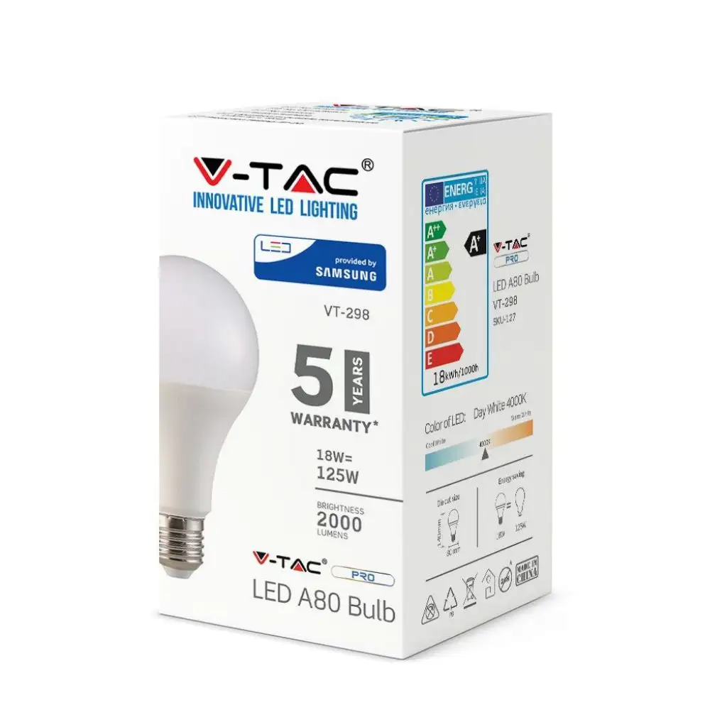 LED Bulb for Lighting Best Product Energy Saving V-TAC E27 8.5W A80 111LM/W Warehouse E14 Thermoplastic