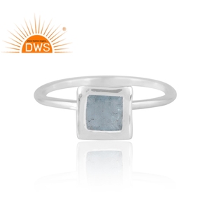Bague en argent sterling 925 avec pierre précieuse naturelle aigue-marine, design actuel, bijoux personnalisés pour femme, cadeau pour elle - Product Image 3