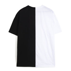 mens black <b>white</b> split half and half colorblock casual relaxed fit short sleeve <b>tshirt</b> crewneck streetwear tee top - Product Image 2