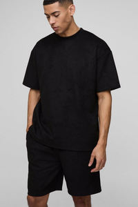 Conjuntos de pantalones cortos y camisetas Serigrafía Logo 100% Algodón Lavado ácido Oversized Heavyweight Twin Set para hombres - Product Image 3