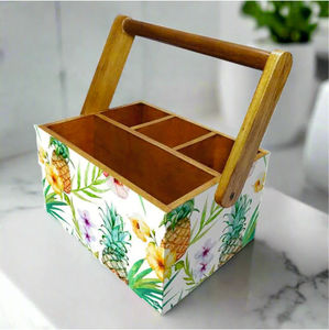 Porte-couverts classique en bois avec poignée pour table à manger - Product Image 1