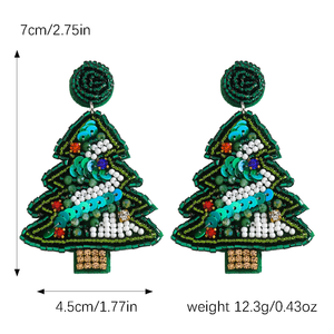 2025 superventas nuevo estilo Navidad bohemio cuentas hechas a mano árbol de Navidad diamantes de imitación de colores pendientes de cuentas de arroz para mujeres - Product Image 6