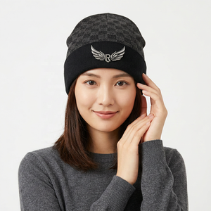 Unisex Checkered Beanie Knit Hat with Contrast Color Cuff 100% Acrylic <b>Winter</b> <b>Cap</b> Adults Casual Ski Wear ROLEIN 58-60cm - Product Image 6