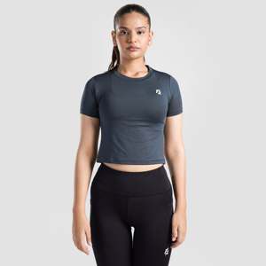 W024 Cropped Grey Yoga <b>Top</b> Comfy and Breathable Cropped Tee - Product Image 1