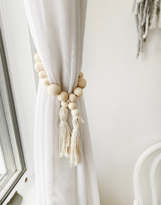 Boho <b>Curtain</b>, <b>Curtain</b> Tiebacks, <b>Curtain</b> Ties, Wood Bead <b>Curtain</b> - Product Image 1