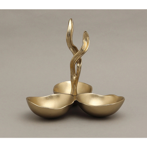 Tazón de Chocolate de Triple Sección con Mango Abstracto Moderno, Servidor Artístico de Aperitivos de Metal para Mesa de Comedor y Decoración del Hogar - Product Image 2