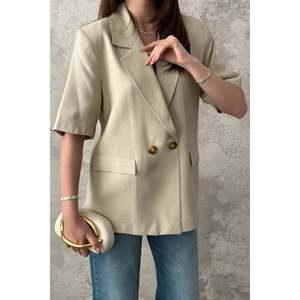 Beige Two-Button <b>Short</b>-<b>Sleeved</b> <b>Jacket</b> - Beige - Product Image 4
