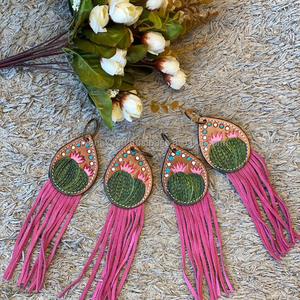 Hot Selling Tooled Cowhide Leather Turquoise <b>Tassel</b> Keyrings Personalized Hand Painted Soft Genuine Leather Keyfob for Multi Use - Product Image 2