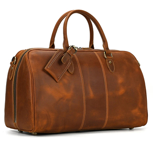 Sac de voyage en cuir pliable grande capacité avec fermeture éclair, sac de week-end portable, durable, marron, avec poignée et bandoulière - Product Image 3
