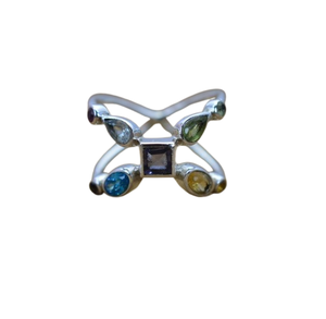 Bague classique pour femme, style bohème tendance, en argent sterling 925, multi-pierres précieuses, faite à la main, pour cadeau de fête - Product Image 1