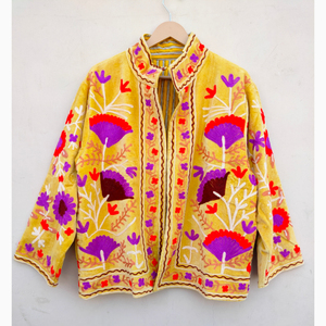 <b>Women's</b> Velvet Suzani Embroidery Casual Winter <b>Jacket</b> with Floral Design Eco-Friendly for Party Wear - Product Image 1