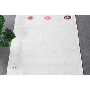 พรมวินเทจสไตล์ตุรกี ขนาด 2.5x9.3 ฟุต พรมคิลิม พรมลายดอกไม้สีขาว - Product Image 5