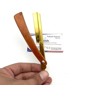 Maquinilla de afeitar de barbero profesional al por mayor, mango de madera sostenible, logotipo personalizado, acero inoxidable dorado, estilo turco, uso facial - Product Image 6